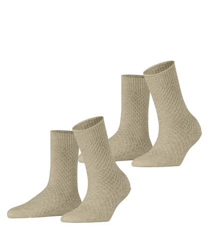 ESPRIT Damen Socken Diamond Knit Multipack W So Baumwolle einfarbig 2 Paar, Beige Sand Melange 4650, 35-38 von ESPRIT