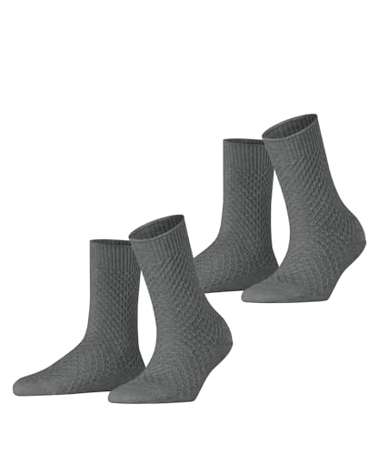 ESPRIT Damen Socken Diamond Knit Multipack W So Baumwolle einfarbig 2 Paar, Grau Light Grey Melange 3390, 39-42 von ESPRIT