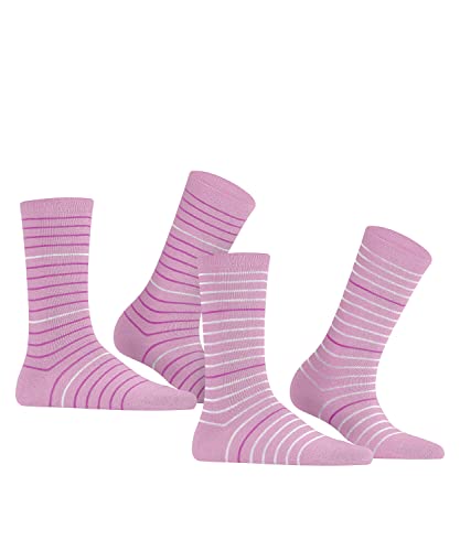 ESPRIT Damen Socken Fine Stripe 2-Pack, Biologische Baumwolle, 2 Paar, Rot (Orchid 8621), 39-42 von FALKE