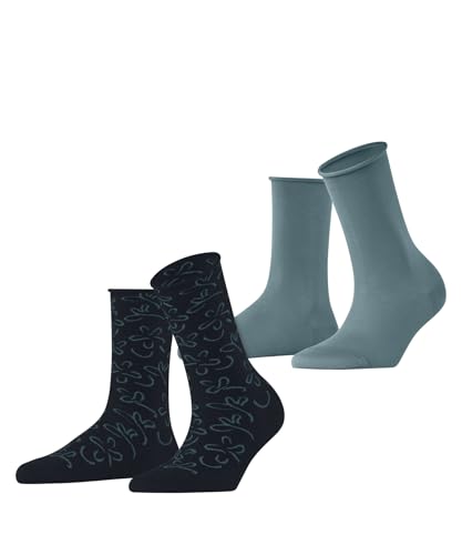 ESPRIT Damen Flower Lines Multipack W So Baumwolle Gemustert Socken, Blau Marine 0040, 39-42 (2er Pack) von ESPRIT