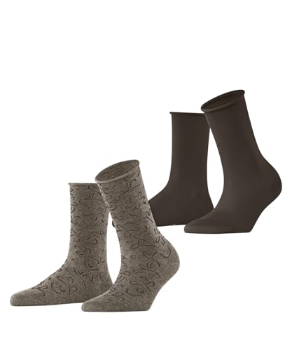 ESPRIT Damen Flower Lines Multipack W So Baumwolle Gemustert Socken, Braun Nutmeg Melange Chocolate 0020, 39-42 (2er Pack) von ESPRIT