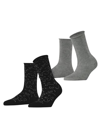 ESPRIT Damen Flower Lines Multipack W So Baumwolle Gemustert Socken, Mehrfarbig Black Light Grey 0050, 39-42 (2er Pack) von ESPRIT