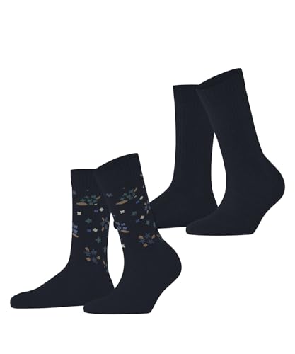 ESPRIT Damen Flower Rib Multipack W So Baumwolle Gemustert Socken, Blau Marine 6120, 35-38 (2er Pack) von ESPRIT