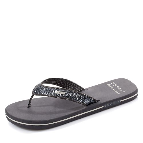 ESPRIT Damen Glitter Thongs Pantoletten, Grau (Gunmetal 015) von ESPRIT