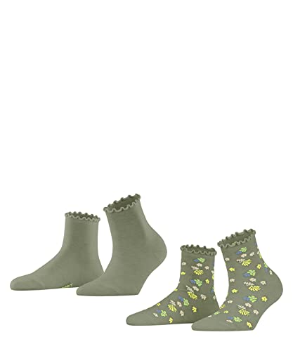 ESPRIT Damen Kurzsocken Romantic Flower 2-Pack W SSO Viskose gemustert 2 Paar, Grün (Leaf 7064), 35-38 von ESPRIT