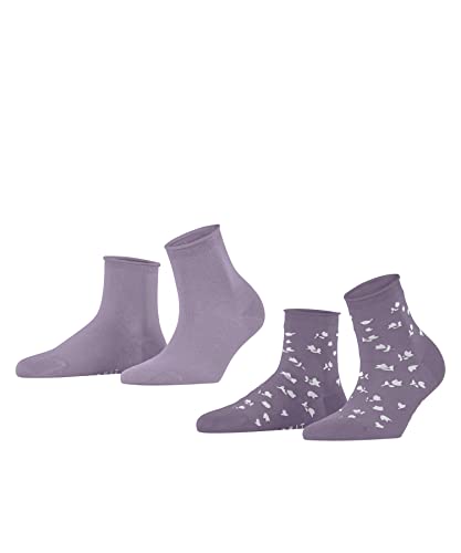 ESPRIT Damen Kurzsocken Mini Flower 2-Pack, Biologische Baumwolle, 2 Paar, Blau (Mauve 6904), 35-38 von ESPRIT