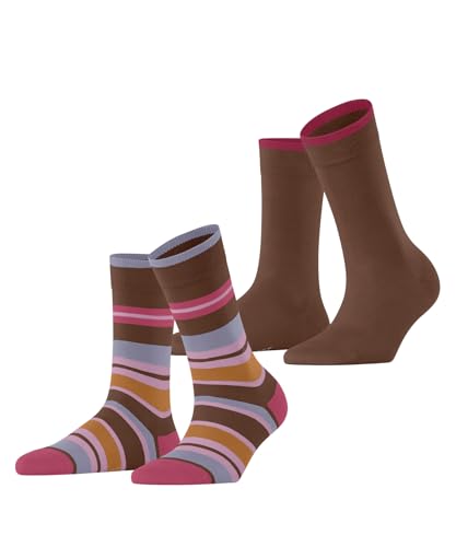 ESPRIT Damen Socken Retro Stripe Multipack W So Baumwolle gemustert 2 Paar, Braun Rosewood 5225, 35-38 von ESPRIT