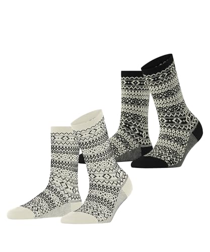 ESPRIT Damen Socken Sami Pattern Double Pack W So Baumwolle gemustert 2 Paar, Mehrfarbig Black Off-White Mix 0010, 39-42 von ESPRIT