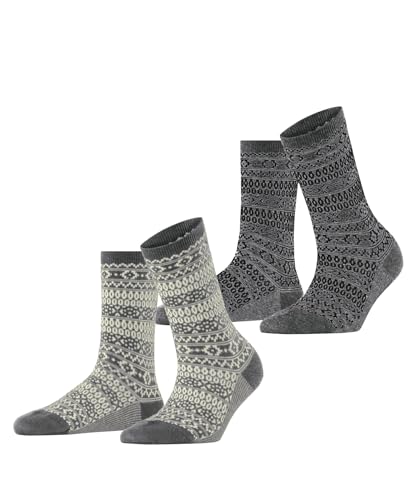 ESPRIT Damen Socken Sami Pattern Double Pack W So Baumwolle gemustert 2 Paar, Mehrfarbig Grey Off-White Mix 0030, 35-38 von ESPRIT