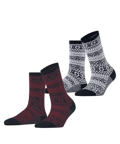 ESPRIT Damen Socken Sami Pattern Double Pack W So Baumwolle gemustert 2 Paar, Mehrfarbig Black Red Mix 0040, 39-42 von ESPRIT