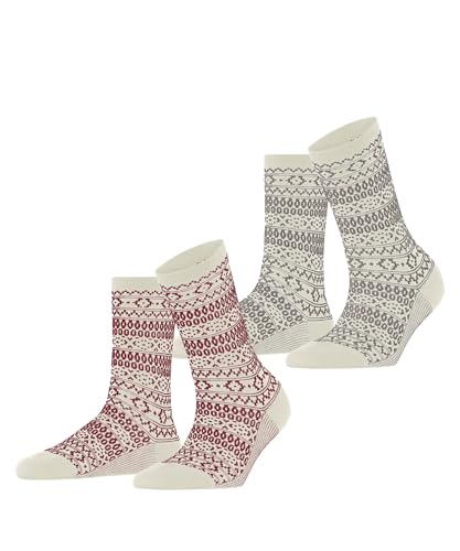 ESPRIT Damen Socken Sami Pattern Double Pack W So Baumwolle gemustert 2 Paar, Mehrfarbig Grey Red 0050, 39-42 von ESPRIT