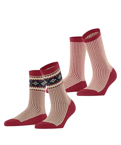 ESPRIT Damen Socken Scandi Multipack W So Baumwolle Wolle gemustert 2 Paar, Rot Red Flash 8154, 35-38 von ESPRIT