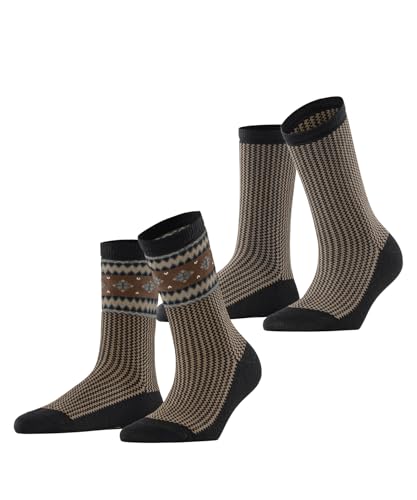 ESPRIT Damen Socken Scandi Multipack W So Baumwolle Wolle gemustert 2 Paar, Schwarz Black 3000, 39-42 von ESPRIT