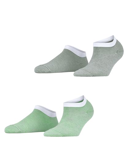 ESPRIT Damen Sneakersocken Fine Stripe Multipack W Sn Baumwolle kurz gemustert 2 Paar, Grün Green 0210, 35-38 von ESPRIT