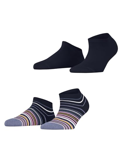 ESPRIT Damen Sneakersocken Multi Stripe 2-Pack W SN Baumwolle kurz einfarbig 1 Paar, Blau (Space Blue 6116), 35-38 von ESPRIT