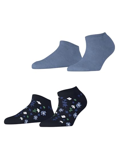 ESPRIT Damen Sneakersocken Spring Flowers Multipack W Sn Baumwolle kurz gemustert 2 Paar, Blau Blue Navy 0100, 35-38 von ESPRIT
