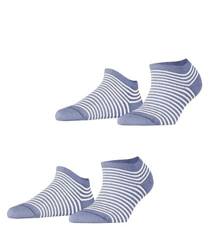 ESPRIT Damen Sneakersocken Stripes 2-Pack W SN Baumwolle kurz gemustert 2 Paar, Blau (Jeans Melange 6458), 35-38 von ESPRIT