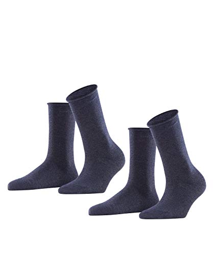 ESPRIT Damen Socken Basic Pure 2-Pack W SO Baumwolle einfarbig 2 Paar, Blau (Navy Blue Melange 6490), 35-38 von ESPRIT