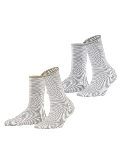 ESPRIT Damen Socken Allover Stripe Multipack W So Baumwolle gemustert 2 Paar, Mehrfarbig Beige Grey 0220, 39-42 von ESPRIT