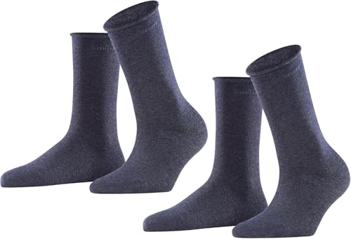 ESPRIT Damen Socken Basic Pure 2-Pack W SO Baumwolle einfarbig 2 Paar, Blau (Navy Blue Melange 6490), 35-38 von ESPRIT