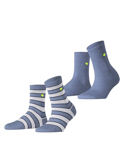 ESPRIT Damen Socken Block Stripe 2-Pack W SO Baumwolle gemustert 2 Paar, Blau (Jeans Melange 6458), 35-38 von ESPRIT