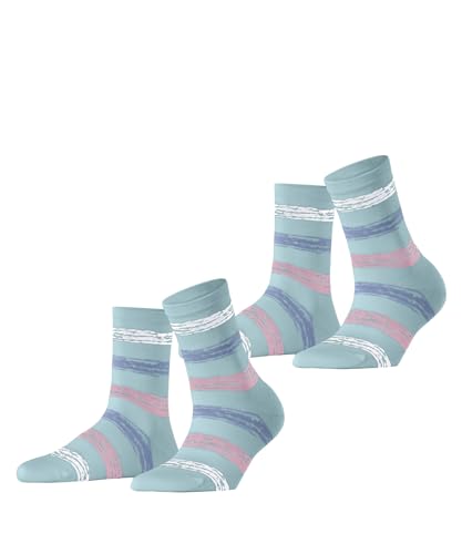 ESPRIT Damen Socken Brushed Stripes 2 Pack W SO Baumwolle gemustert 2 Paar, Blau (Clearwater 6587), 39-42 von ESPRIT