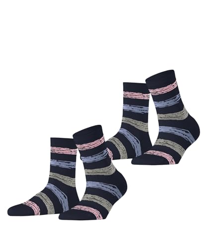 ESPRIT Damen Socken Brushed Stripes 2 Pack W SO Baumwolle gemustert 2 Paar, Blau (Space Blue 6116), 35-38 von ESPRIT