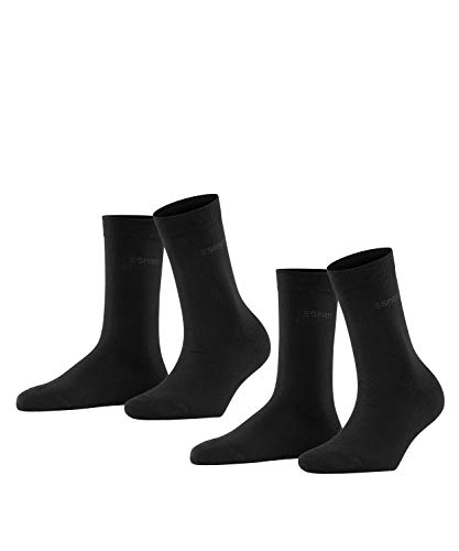 ESPRIT Damen Socken Uni 2-Pack W SO Baumwolle einfarbig 2 Paar, Schwarz (Black 3000), 35-38 von ESPRIT