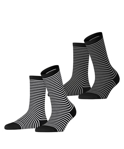 ESPRIT Damen Socken Fine Line Multipack W So Baumwolle gemustert 2 Paar, Mehrfarbig Schwarz 0050, 39-42 von ESPRIT