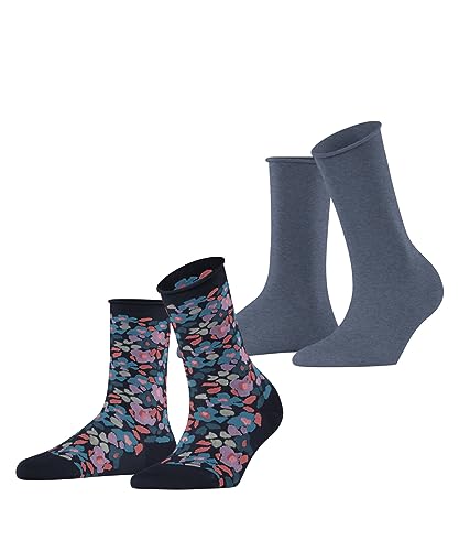 ESPRIT Damen Socken Flower Simply Me 2-Pack Biologische Baumwolle gemustert 2 Paar, Mehrfarbig (Sortiment 0020), 35-38 von ESPRIT