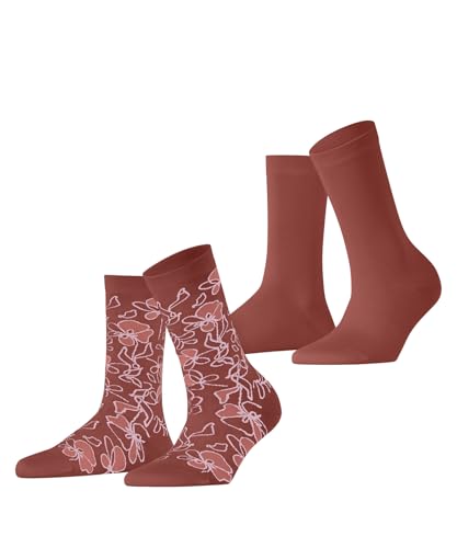 ESPRIT Damen Socken Flower Sketch Multipack W So Baumwolle gemustert 2 Paar, Rot Rust Red 8721, 35-38 von ESPRIT