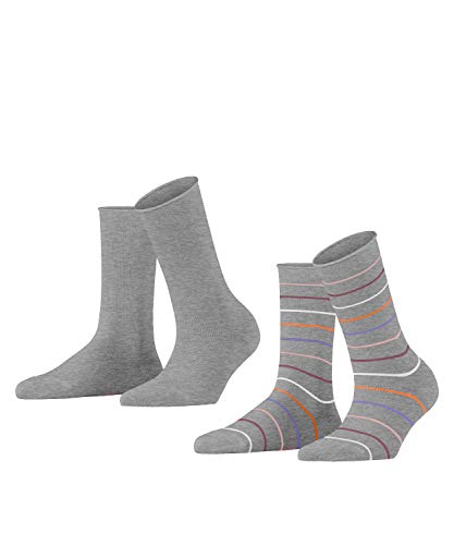 ESPRIT Damen Socken Multi Stripe 2-Pack, Baumwolle, 2 Paar, Grau (Light Grey 3400), 35-38 von ESPRIT