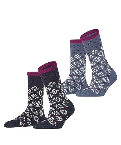 ESPRIT Damen Socken Norwegian 2-Pack Biologische Baumwolle gemustert 2 Paar, Mehrfarbig (Sortiment 0030), 36-41 von ESPRIT