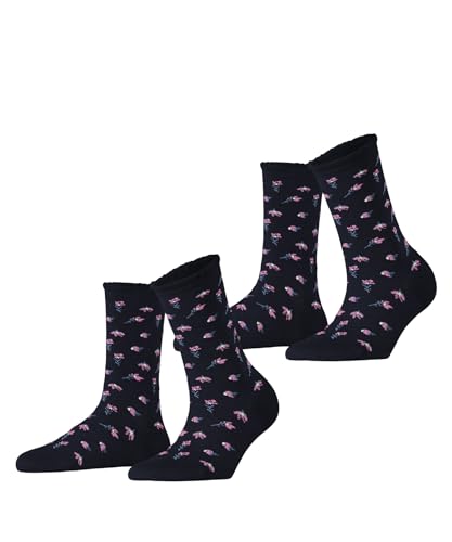 ESPRIT Damen Socken Petite Flowers 2-Pack W SO Viskose gemustert 2 Paar, Blau (Marine 6120), 35-38 von ESPRIT