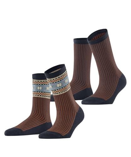 ESPRIT Damen Socken Scandi Multipack W So Baumwolle Wolle gemustert 2 Paar, Blau Marine 6120, 35-38 von ESPRIT