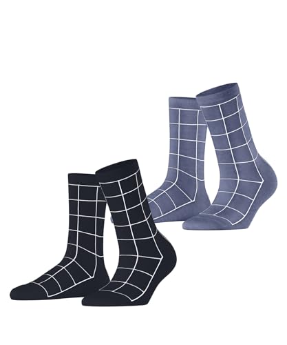 ESPRIT Damen Socken Sketched Grid Multipack W So Baumwolle gemustert 2 Paar, Blau Blue Navy 0040, 39-42 von ESPRIT