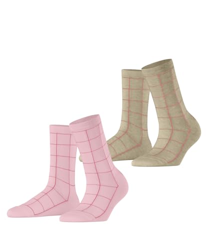 ESPRIT Damen Socken Sketched Grid Multipack W So Baumwolle gemustert 2 Paar, Mehrfarbig Beige Pink 0020, 35-38 von ESPRIT