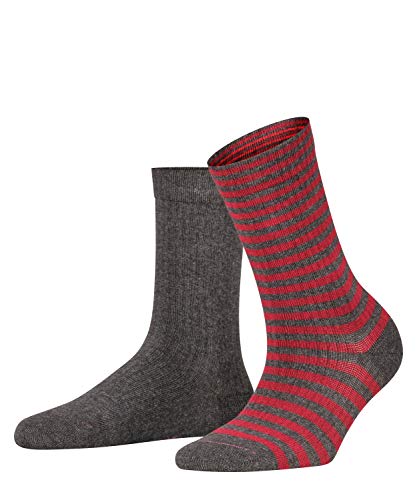 ESPRIT Damen Socken Sporty Stripe 2-Pack, Baumwolle, 2 Paar, Grau (Anthracite Melange 3081), 35-38 von ESPRIT