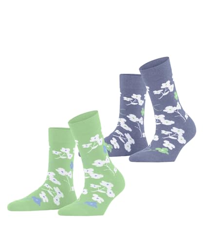 ESPRIT Damen Socken Spring Flowers Multipack W So Baumwolle gemustert 2 Paar, Mehrfarbig Blau Grün 0060, 39-42 von ESPRIT