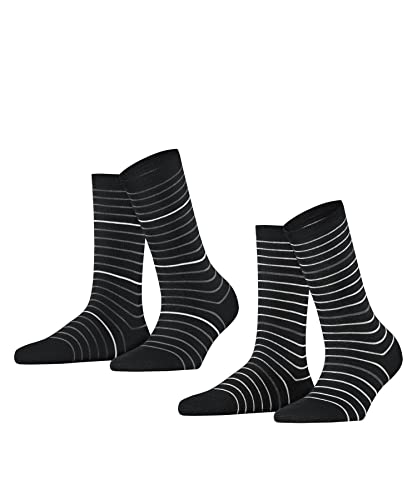 ESPRIT Damen Socken Fine Stripe 2-Pack W SO Baumwolle gemustert 2 Paar, Schwarz (Black 3000), 35-38 von ESPRIT