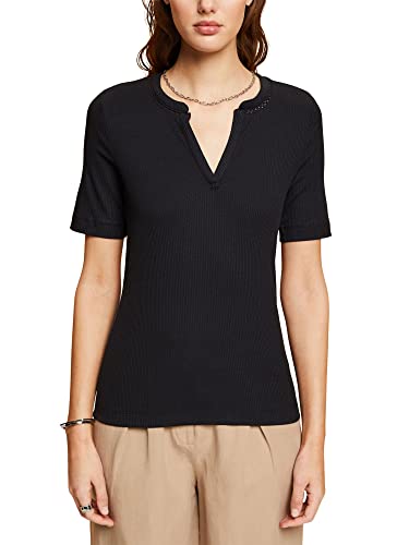 ESPRIT Geripptes Henley-Kurzarmshirt von ESPRIT