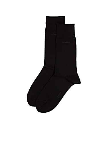 ESPRIT Herren Socken Basic Uni 2-Pack M SO Baumwolle einfarbig 2 Paar, Schwarz (Black 3000), 43-46 von FALKE