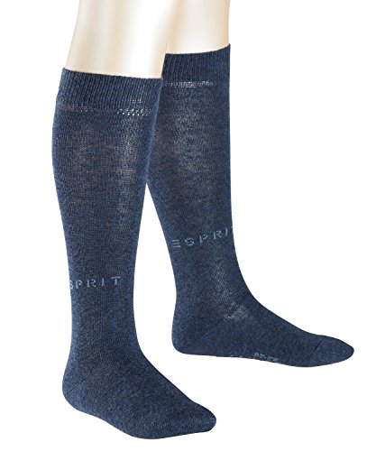 ESPRIT Unisex Kinder Kniestrümpfe Foot Logo 2-Pack K KH Baumwolle lang einfarbig 2 Paar, Blau (Navy Blue Melange 6490), 23-26 von ESPRIT