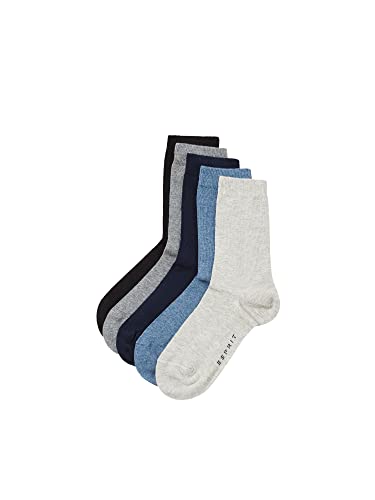 ESPRIT Unisex Kinder Socken Solid Mix Multipack K So Baumwolle einfarbig 5 Paar, Mehrfarbig Black Blue Beige Grey 0070, 35-38 von ESPRIT