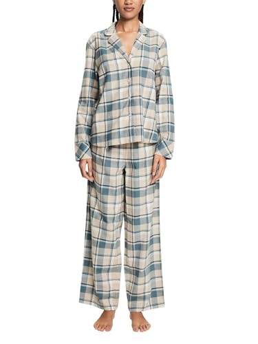 ESPRIT Damen Pyjama-Set aus kariertem Flanell,New Teal Blue,L von ESPRIT