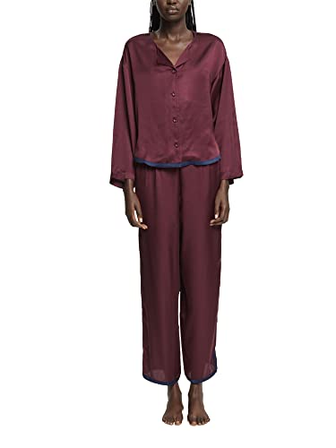 ESPRIT Bodywear Damen Satin Colour Block CVE Pyjama Pyjamaset, Bordeaux RED, 36 von ESPRIT