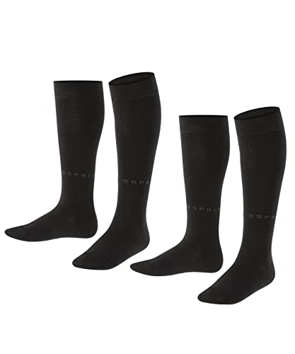 ESPRIT Unisex Kinder Kniestrümpfe Foot Logo 2-Pack K KH Baumwolle lang einfarbig 2 Paar, Schwarz (Black 3000), 23-26 von ESPRIT