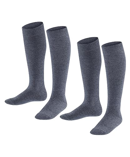 ESPRIT Unisex Kinder Kniestrümpfe Foot Logo 2-Pack Biologische Baumwolle lang einfarbig 2 Paar, Grau (Light Grey Melange 3390), 31-34 von ESPRIT