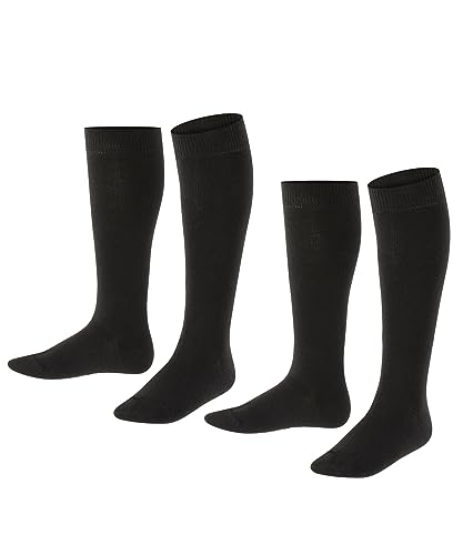 ESPRIT Unisex Kinder Kniestrümpfe Foot Logo Multipack K Kh Baumwolle lang einfarbig 2 Paar, Schwarz Black 3000, 23-26 von ESPRIT