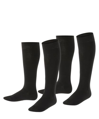 ESPRIT Unisex Kinder Kniestrümpfe Foot Logo Multipack K Kh Baumwolle lang einfarbig 2 Paar, Schwarz Black 3000, 23-26 von ESPRIT